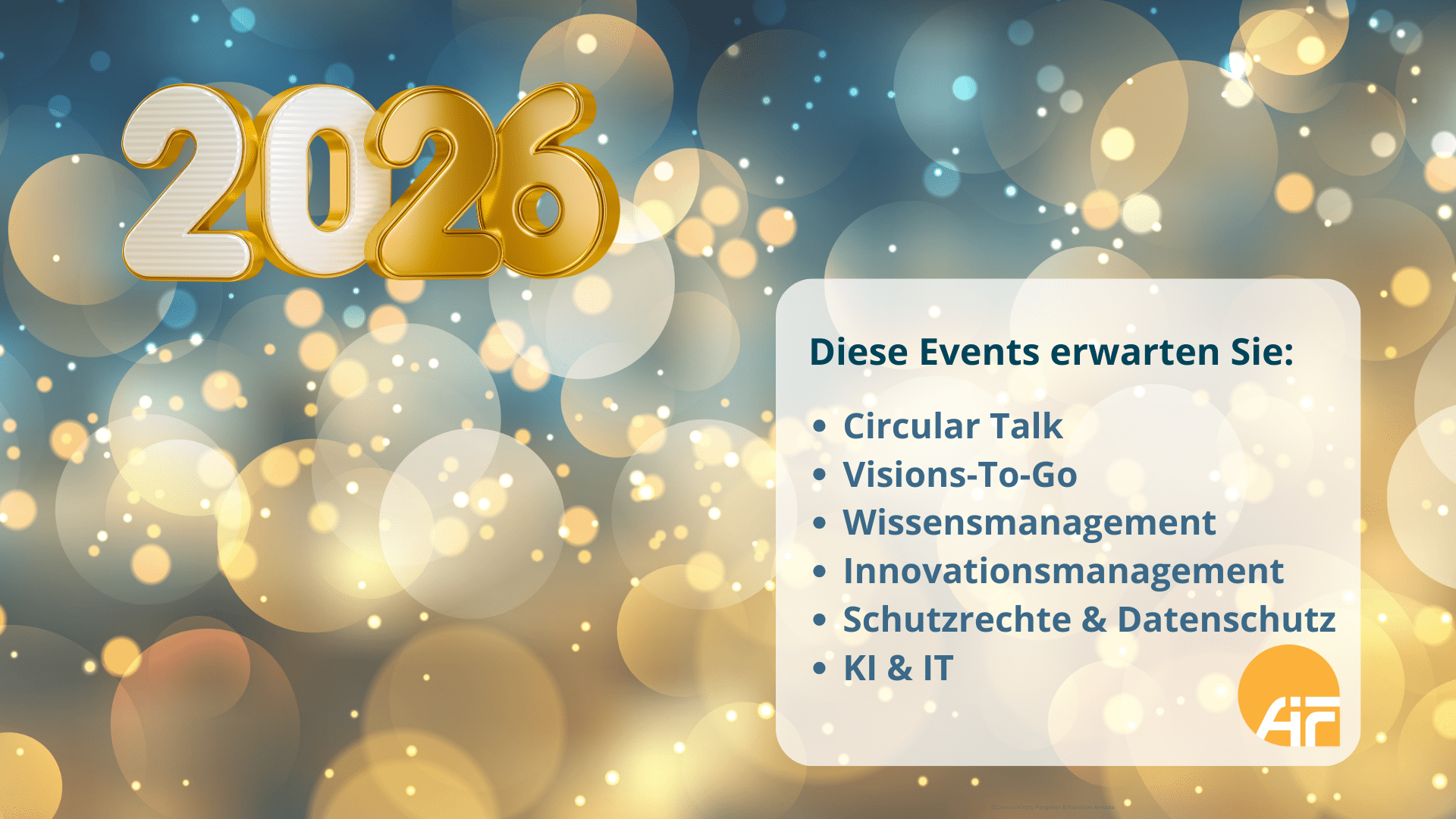 Event-Ankündigungen 2026 mit einer großen Jahreszahl und schimmerndem Hintergrund.